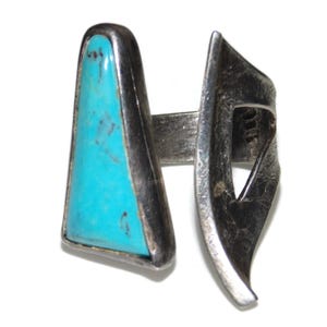 925 Vintage Estate Ring Sterling Silver Statement Southwestern Open Turquoise US Size 8.5 Jewelry Jewellery Birthday Gift For Her