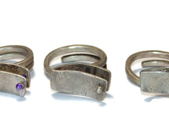 925 Sold Separately Vintage Estate Sterling Silver Ring Artisan Abstract Red Purple Silver Modernist Band Size 7 Birthday Gift For Her Him