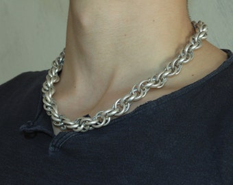 Vintage .925 Sterling Silver DNA Chain Necklace - Men's Biker Rolo Links, 21.5"