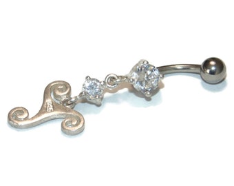 Sterling Silver Celtic Dangle Belly Ring: Surgical Steel Bar