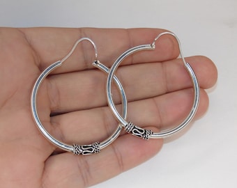 925 Vintage Estate Sterling Silver Earrings Snake Ball Bead Scrolls Hoop Boho Huge Hoops Tubed Jewelry Jewellery Birthday Gift For Her