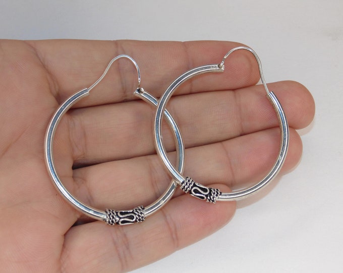 925 Vintage Estate Sterling Silver Earrings Snake Ball Bead Scrolls Hoop Boho Huge Hoops Tubed Jewelry Jewellery Birthday Gift For Her