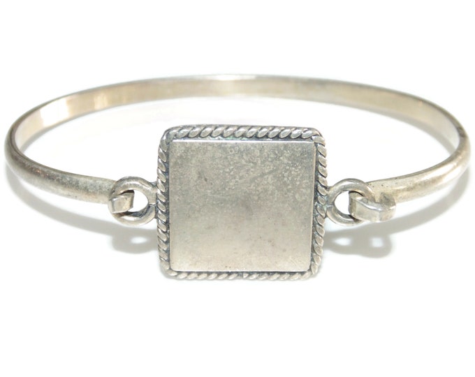 925 Vintage Estate Sterling Silver Bracelet Solid Cuff Square Signet Front 7.5" Mexico Jewelry Jewellery Birthday Gift For Him Her