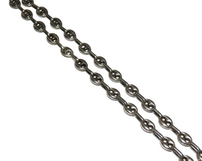 Unisex Vintage Estate Sterling Silver Puffy Bean Mariner Chain 17.5" Long Necklace Jewelry Jewellery Gift For Him Her 925 Argent