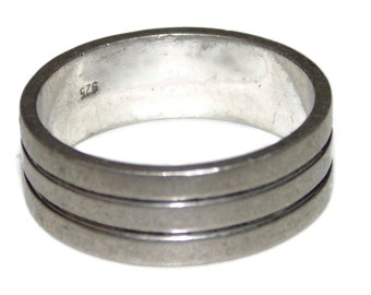 925 Vintage Estate Sterling Silver Ring Band Men Wide Etched Rocker Biker US Size 10 Jewelry Jewellery Birthday Gift For Him