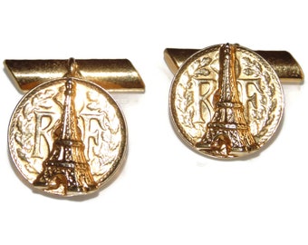 Vintage MINT Souvenir Cufflinks Cuff links French France Eiffel Tower Gold Tone Birthday Gift For Her Him Jewelry Jewellery