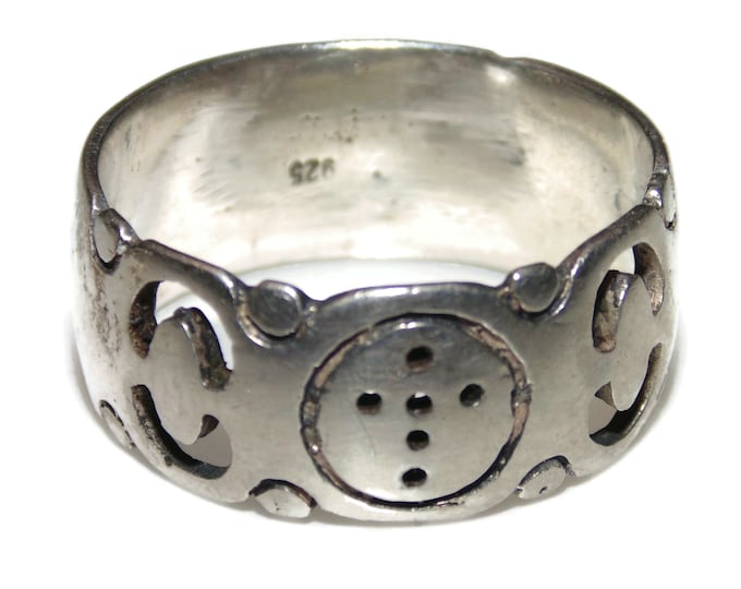 925 Mens Vintage Estate Ring Sterling Silver Statement Wide Cigar Band Etched Cross US Size 9 Jewelry Jewellery Birthday Gift For Him