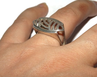 925 Vintage Estate Sterling Silver Ring Eye Geometric Square Band Modernist Cut Out Open Pinky Pinkie Size 8 Jewelry Birthday Gift For Her