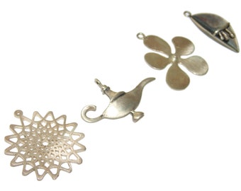 925 Sterling Silver Pendant: Artisan Flower, Fractal, Aladdin Lamp