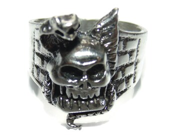 925 Men's Vintage Estate Sterling Silver Ring Signet Skull Snake Cobra Rocker Biker Pinkie Pinky US Size 6.5 Jewelry Birthday Gift for Him