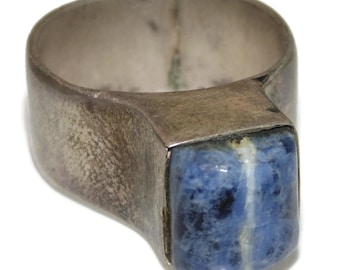 Massive Vintage Estate Sterling Silver Modernist Sodalite Mens Signet Ring US Size 12  Biker Rocker