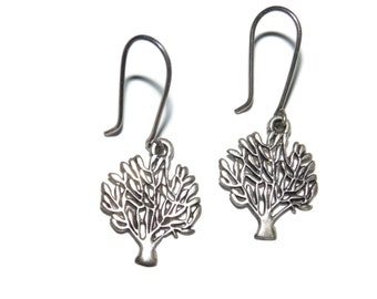 Vintage 925 Sterling Silver Tree of Life Dangle Earrings