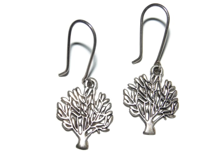 925 Vintage Estate Sterling Silver Tree of Life Hook Dangle Drop Boho Earrings Jewelry Jewellery Birthday Gift For Her