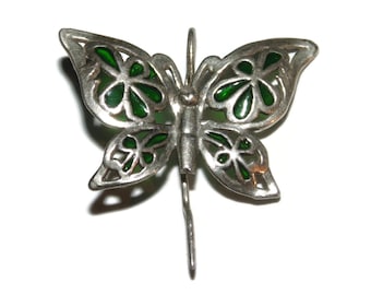 925 Vintage Estate Sterling Silver Brooch Butterfly Scarf Collar Pocket Accent Hat Lapel Pin Enamel Jewelry Jewellery Birthday Gift For Her