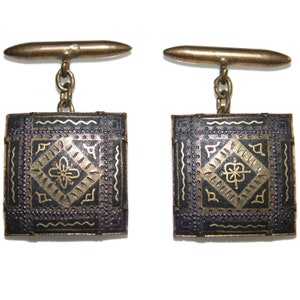 Vintage Damascene Cufflinks: Gold Inlay Ornate Metal, Spain