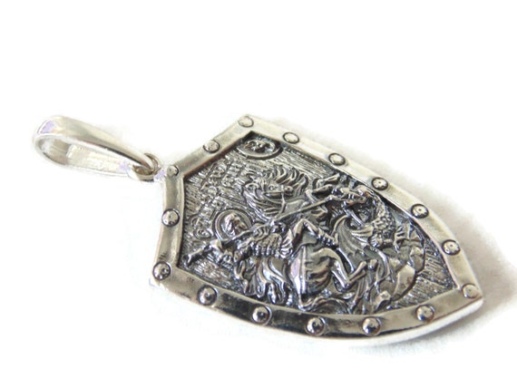 925 Sterling Silver Pendant Saint George Shield M… - image 1