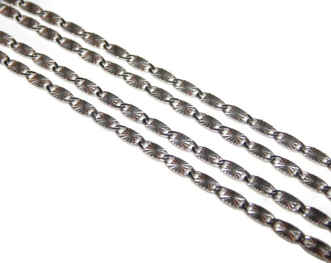 925 Vintage Estate Sterling Silver Necklace Chain Etched Disks 20" Long Jewellery Jewelry Birthday Gift For Her Him