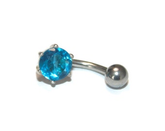 Sale Hypoallergenic Surgical Steel Bar Sterling Silver Blue Crystal Rhinestone Belly Button Navel Ring Piercing Fixed Bar