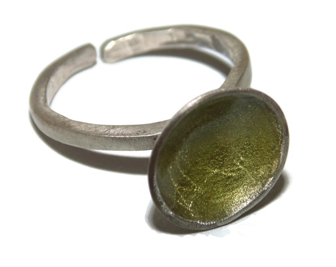 925 Vintage Estate Sterling Silver Ring ADJ US Size 8.5 Large Enamel Circle Interesting Shape Estate Modernist Jewelry Birthday Gift For Her