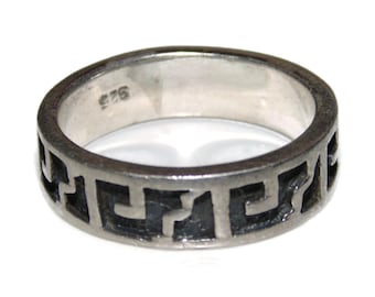 925 Vintage Estate Sterling Silver Ring Band Men Wide Statement Rocker Biker Size 8 Jewelry Jewellery Birthday Gift For Him