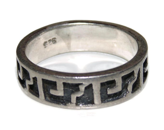 925 Vintage Estate Sterling Silver Ring Band Men Wide Statement Rocker Biker Size 8 Jewelry Jewellery Birthday Gift For Him