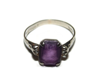 Antique Vintage Estate Small Size Platinum Covered 10k Ring Amethyst Glass Size 3.5 Kid Child Size Jewelry Jewellery Birthday Gift For Her