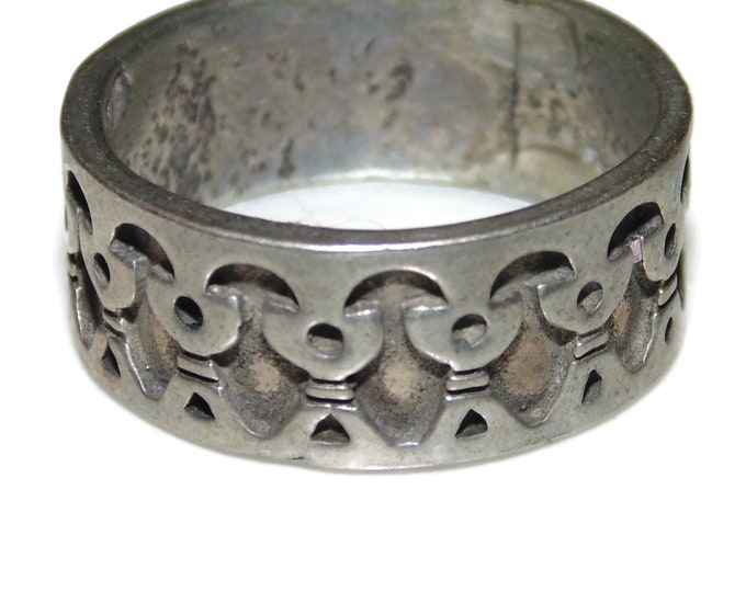 925 Vintage Estate Ring Sterling Silver Statement Wide Band Ornate Pinky Ring  US Size 7.5 Jewelry Jewellery Birthday Gift For Him Her