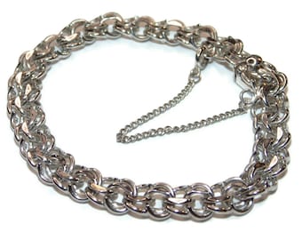 925 Vintage Estate P.W. Sterling Double Curb Chain Mail Chain 7.25" Bracelet Men's Biker Wide Silver Jewelry Jewellery Birthday Gift For Him