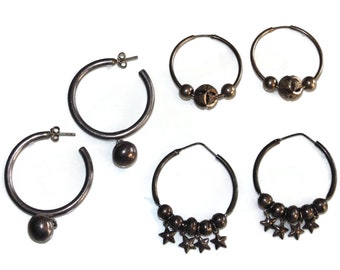 Vintage Sterling Silver Hoop Earrings: Boho Dangle Charm Jewelry