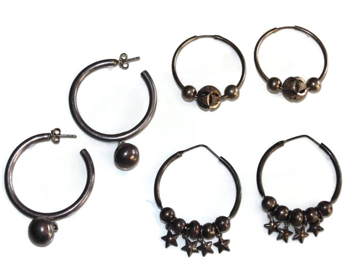 925 Sold Separately Vintage Estate Sterling Silver Boho Dangle Earrings Hoops Hoop Jewelry Jewellery Birthday Gift For Her