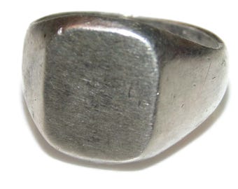 925 Mens Vintage Estate Ring Sterling Silver Statement Signet Split Shank Pinkie Pinky US Size 8.5 Jewelry Jewellery Birthday Gift For Him