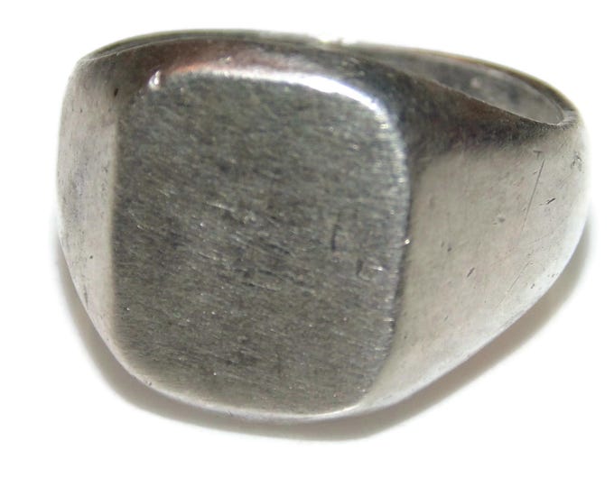 925 Mens Vintage Estate Ring Sterling Silver Statement Signet Split Shank Pinkie Pinky US Size 8.5 Jewelry Jewellery Birthday Gift For Him