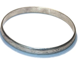 925 Vintage Estate Sterling Silver Bracelet Victorian French Unisex Antique Jewelry Hard Bangle Flowers Leaves 7.5" Birthday Gift Her Him