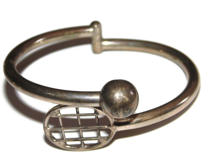 925 Vintage Estate Sterling Silver Tubed Ball Cuff Southwestern Mexico 7.5" Bracelet Tennis Racket Jewelry Birthday Gift For Him Her