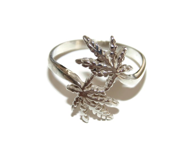 925 Artisan Unisex Mens Sterling Silver Ring Wrap Marijuana Mary Jay Pot Cannabis Leaf Leaves US Size 11 Jewelry Birthday Gift For Him