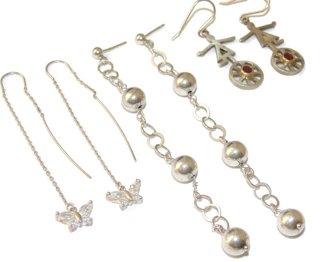 925 Sold Separately Vintage Estate Sterling Silver Earrings AMAZING Long Threader Chain Ball Orb Sphere Flower Birthday Jewelry Gift For Her