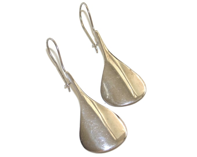 925 Vintage Estate Sterling Silver Earrings Modernist Tear Drop Fixed Bar Wire Threader Jewelry Birthday Gift For Her