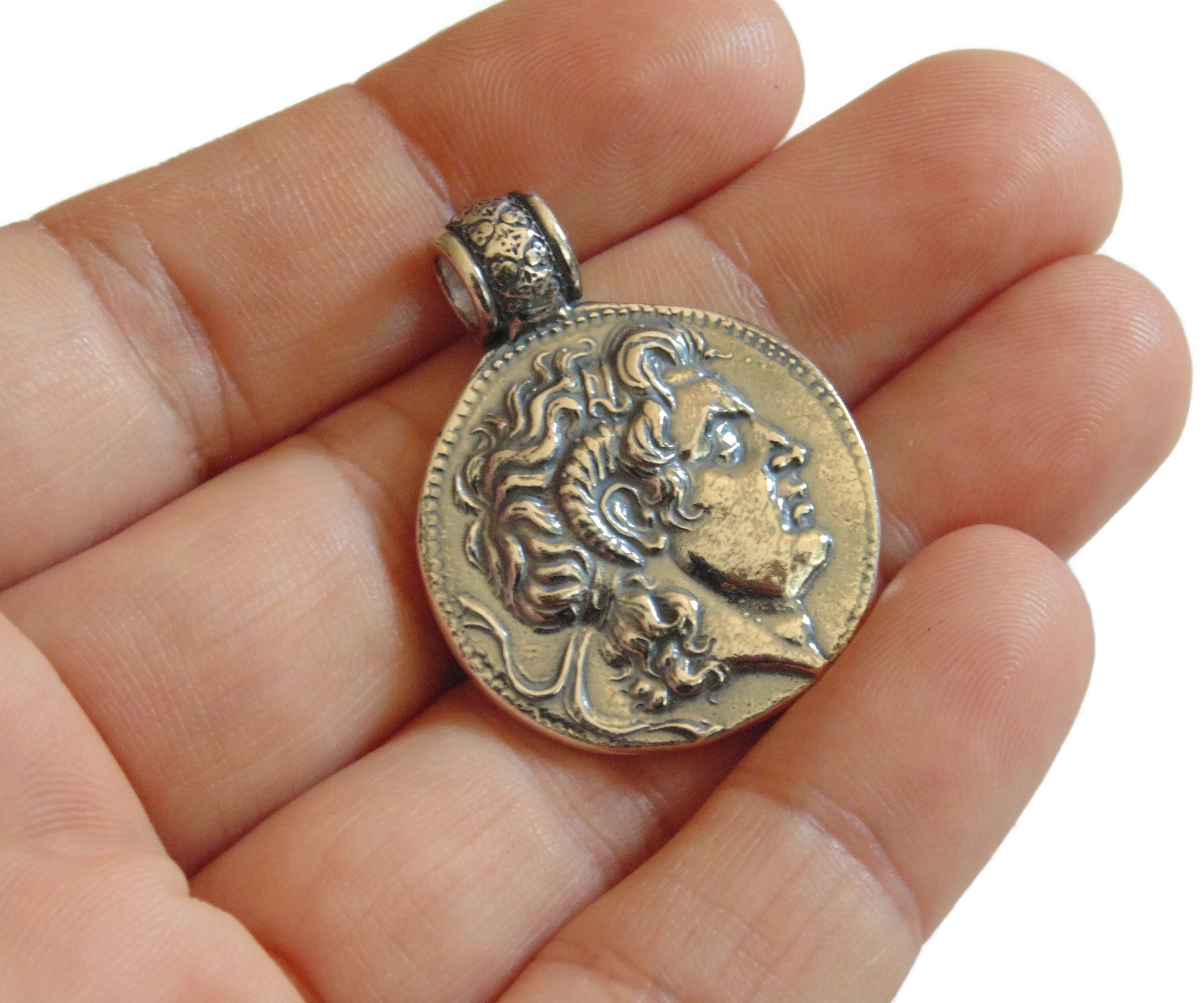 Goddess Athena and Nike Coin Gold Necklace