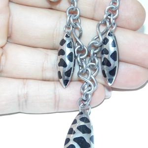 Vintage Sterling Silver Dangle Necklace: Black Teardrop Pendants, Artisan Jewelry