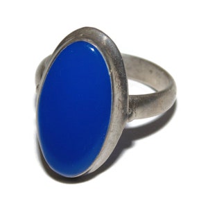 Vintage Sterling Silver Blue Acrylic Statement Ring - Size 8