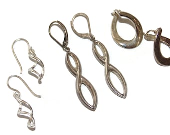 925 Sold Separately Vintage Estate Sterling Silver Earrings Various Eternity Knot Twist Modernist Dangle Boho Jewelry Birthday Gift For Her