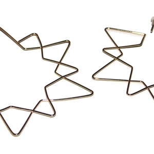 Gold Metal Geometric Star Hoop Earrings - 3&quot; Boho Jewelry