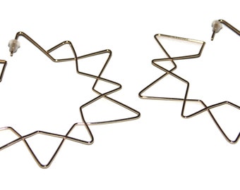 Fabulous Gold Metal Large Double Christmas Star Hexagon Geometric Slim Pointy Hoops Hoop Boho Earrings Jewelry 3" Gift For Her