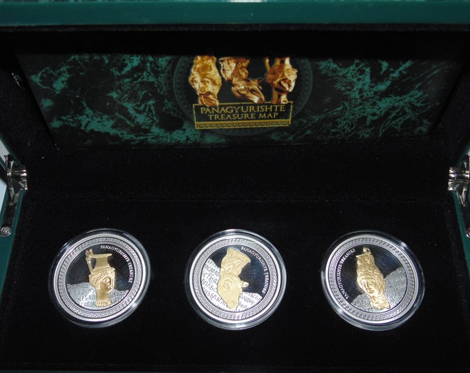 New Zealand Mint RARE Coins New in Box Collectible Panagyurishte Treasure 3 Fine .999 Silver Coins Set 5000 Minted Gold Trim Gift For Him