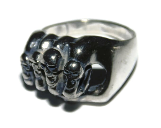 SALE 925 Men's Sterling Silver Ring Skull Gothic Biker Hand Fist Skeleton Bones Cross Pinkie Pinky Signet Jewelry Birthday Gift For Him