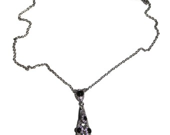 Estate Oliver Weber Chain Necklace Pendant Certificate Black White TearDrop Swarovski Stones Jewelry Jewellery Birthday Gift For Her