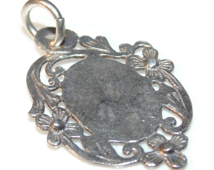 Antique Vintage Estate Small Art Nouveau Pendant Engravable Ornate Sterling Silver Jewelry Birthday Gift For Her Jewellery 925