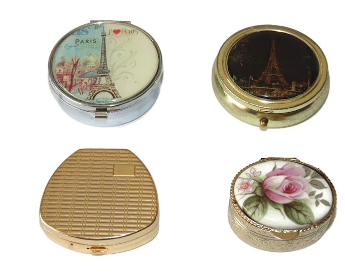 Sold Separately Vintage Estate Pill Ring Box Case Paris Eiffel Tower Ceramic Top Rose Gold Tone Birthday Gift For Her