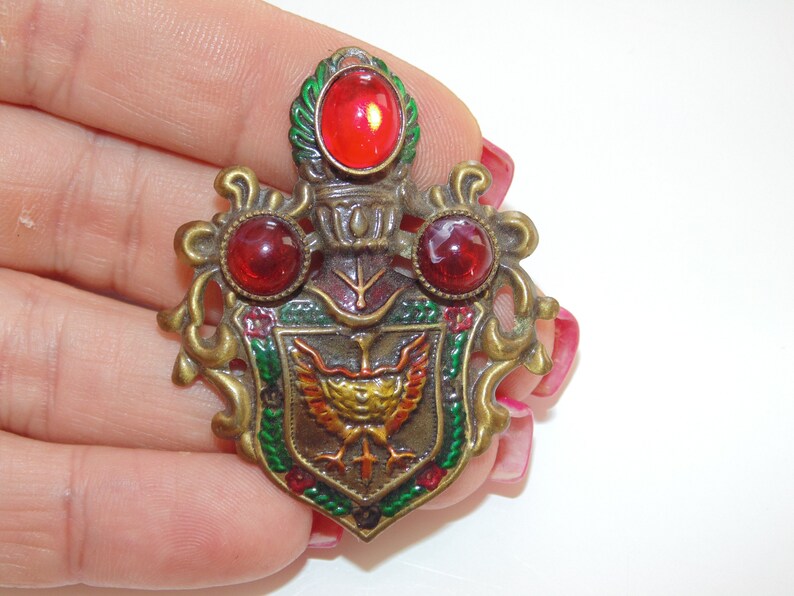 Vintage Royal Eagle Jelly Belly Brooch Estate Costume Jewelry Rare Shape Crest Enamel Red Stone Cabochon Jewellery For Her Brooches Jewelry Ugaurbanag Com