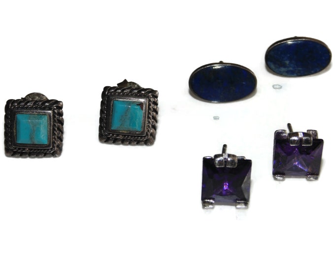 925 Sold Separately Vintage Estate Sterling Silver Earrings Various Turquoise Amethyst Lapis Lazuli Studs Boho Jewelry Birthday Gift For Her